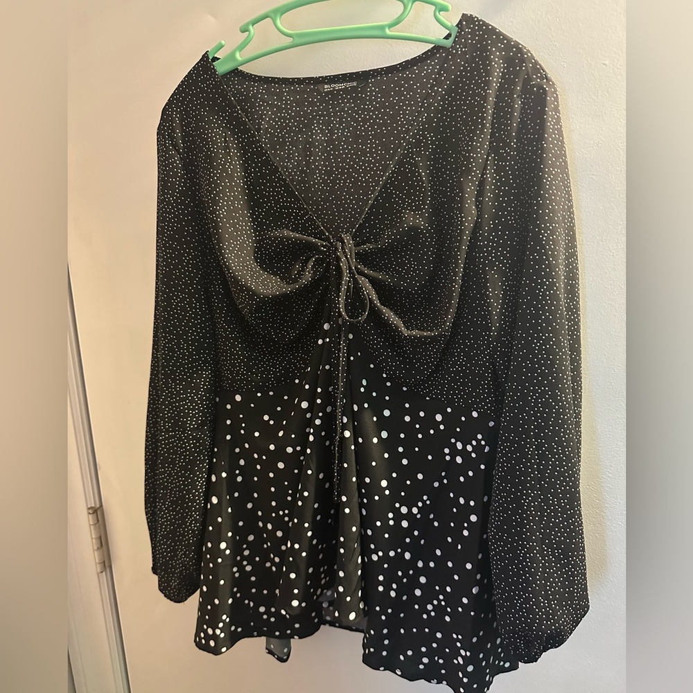 Polka Dot Ruched Ties Lantern Sleeve Blouse